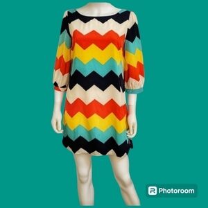 PINK OWL Colorful Rainbow Mod Zigzag Artsy Babydoll Micro Dress